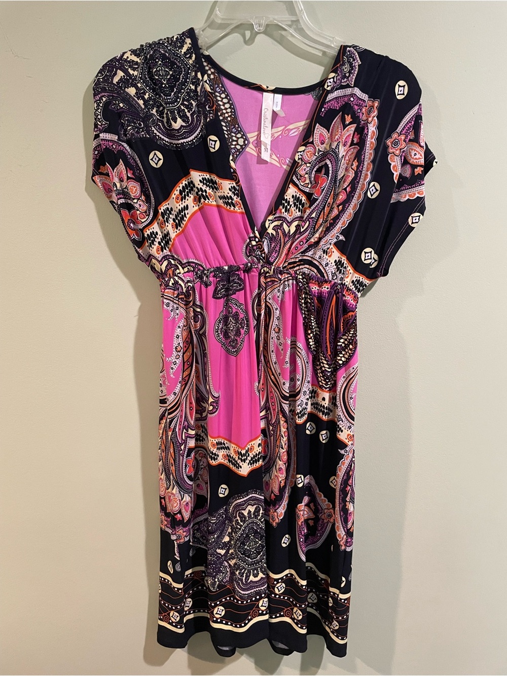 Cristinalove Pink & Black Paisley V-Neck Midi Dress
